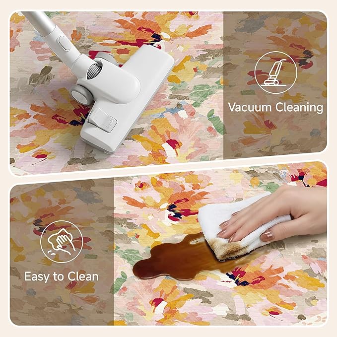 Anti Fatigue Kitchen Mats 2PCS Thick Non Slip Cushioned Rugs Beige Abstract Floral Waterproof Comfort Standing Mats for Floor Sink Laundry Office 17.3"×47"+17.3"×30"