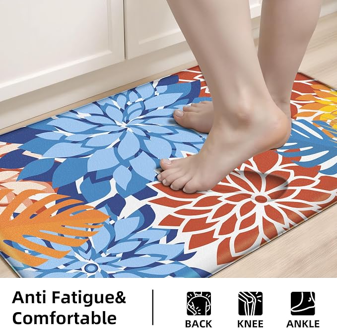 Arenarug Kitchen Mats for Floor 2PCS Cushioned Anti Fatigue Kitchen Mats Waterproof Non Slip Kitchen Mat Rug Set Comfort Foam Standing Mat for Sink, Laundry, Office,17.3" x 28" + 17.3" x 59", Red Blue