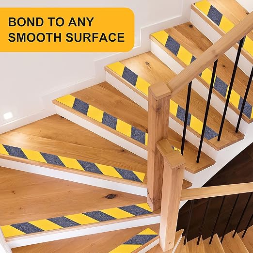 Qingluan Anti Slip Tape Heavy Duty Grip Tape Non Slip Stair Treads Waterproof High Traction Safety Tape for Indoor Outdoor Stairs Steps Floors (Black/Yellow, 7.8 Inch x 32.8ft)
