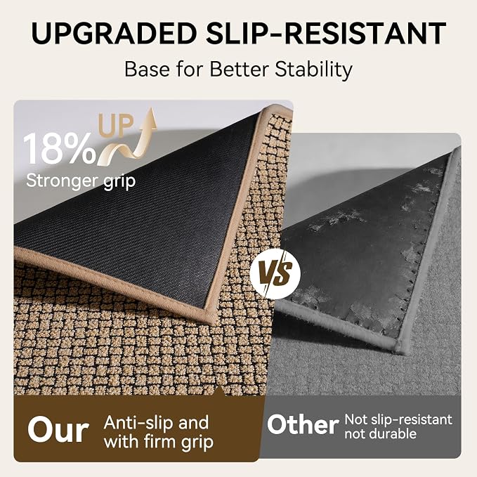 Kitchen Runner Rugs and Mat Non Slip Washable, Super Absorbent Long Kitchen Mats for Floor, Rubber Backing Soft Braided Standing Kitchen Sink Mat Kitchen Rug, Easy to Clean, Khaki 17"x59"