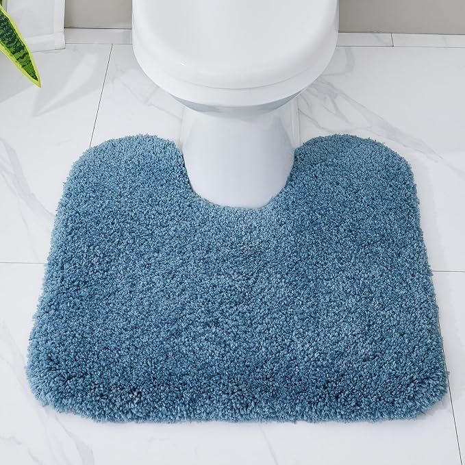 Disolla Toilet Mat 22x24 Blue - Non Slip Fluffy U-Shaped Contour Rug, Ultra-Soft Plush Toilet Floor Mat, Absorbent & Machine Washable