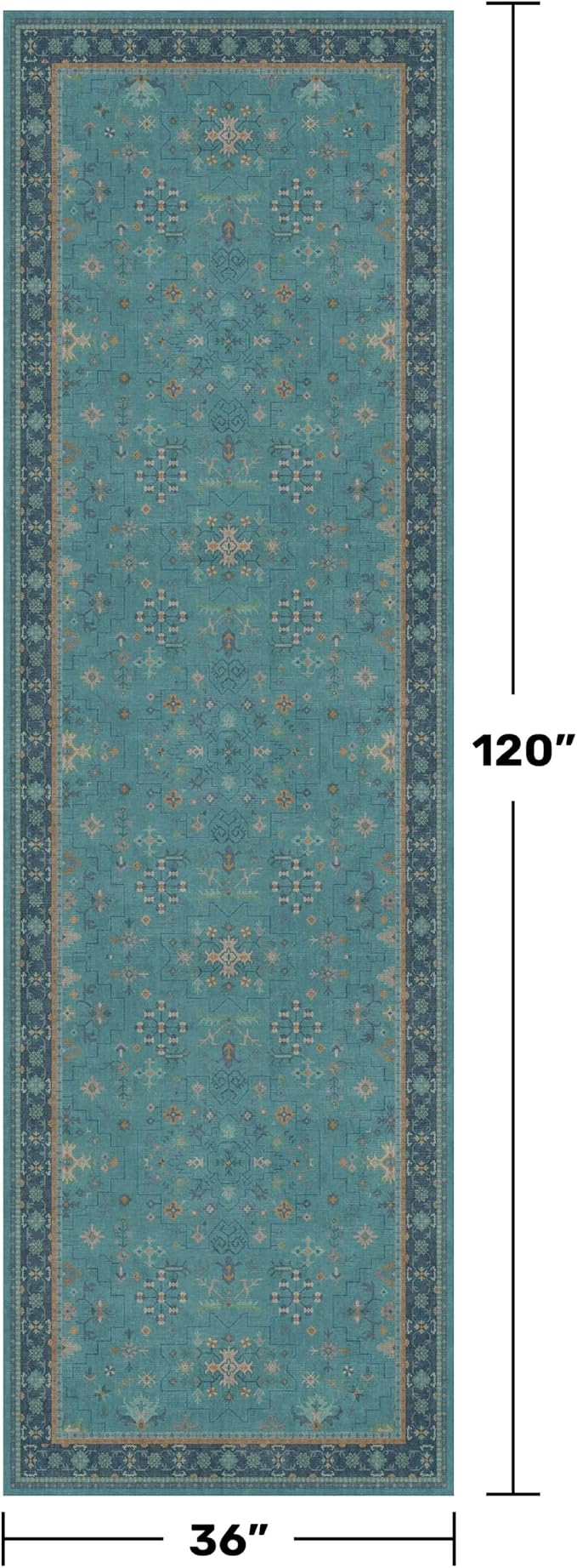Hazo Haus Teal 10ft Long Hallway Runner Rug - 3 x 10 Runner Rug, Boho Washable 3x10 Kitchen Floor Mat - Vintage Eclectic Boho Design Décor