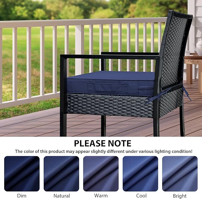 IPYNBAP Outdoor Chair Cushions Set of 4 -Waterproof Outdoor Seat Cushions for Patio Furniture, Patio Chair Cushion with Handle and Ties, Out Door Chair Pads,17x16x2-Square, Navy Blue