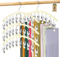 Volnamal Legging Organizer for Closet, Metal Yoga Pants Hangers 4 Pack w/10 Clips Holds 40 Leggings, Space Saving Hanging Closet Organizer w/Rubber Coated Closet Organizers and Storage, Ivory