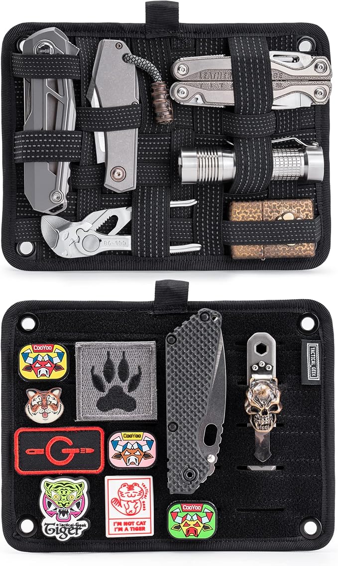 TACTICAL_GEEK TCM EDC Organizer Board, Backpack Anti-Slip Elastic Woven Board for Travel Gear, Elastic Grid Organizer for Electronics Accessories Travel Cables Chargers and More Black