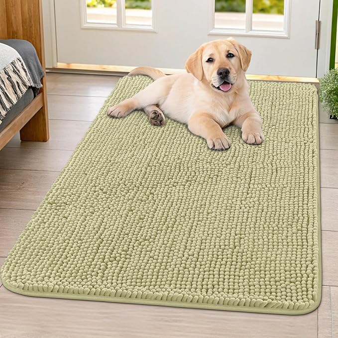 Smiry Dog Door Mat for Muddy Paws 40x32, Absorbent Dirt Trapper, Non-Slip Washable Chenille Entryway Rug for Inside Floor, Vanilla, Classic Solid