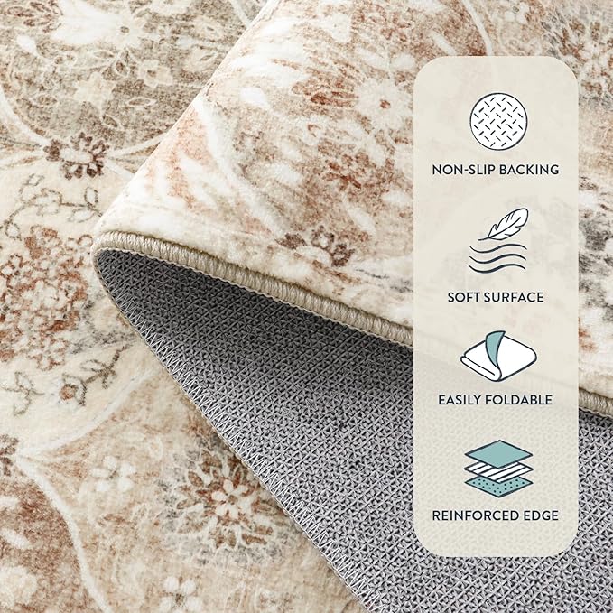 Lahome Moroccan Trellis Entryway Rug, 2x3 Kitchen Rugs Non Slip Washable, Non-Slip Indoor Door Mat Ultra-Thin, Small Throw Carpet for Bathroom Bedroom Entry Elise, Khaki