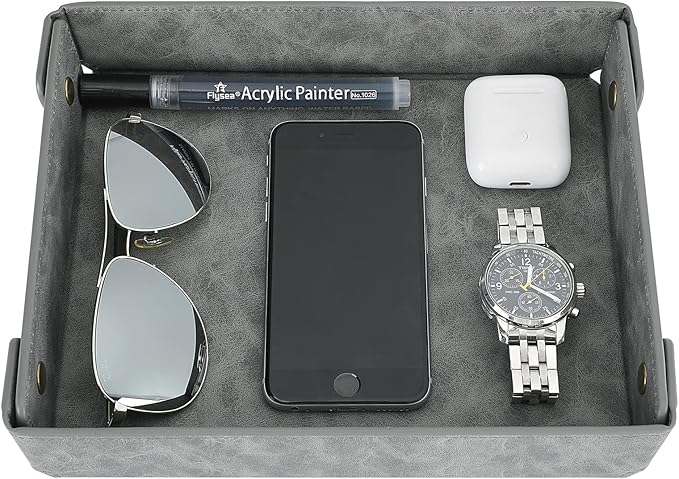 CASIRENA Faux Leather Valet Tray Organizer for Men - Catch-All Tray for Entryway Table Key, Wallet, Watch, Coin Change, Phone, Dresser EDC Dump Jewelry, Bedside Nightstand Desk-top