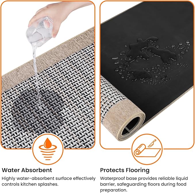 StepRite Kitchen Rugs, Kitchen Mats for Floor, 70"x20" Non-Slip Machine-Washable Kitchen Throw Rug, Absorbent Runner Rugs Office, Sink Standing Desk Mat, Decor Carpet, Khaki
