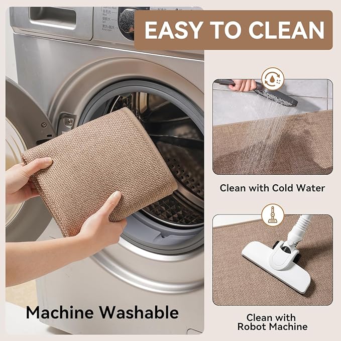 YDKGL Kitchen Rugs Mat Non Slip Washable, Linen-Look 0.3" Thick Soft Cushioned Absorbent Kitchen Mats for Floor, Mild Anti-Fatigue Runner Rug Sink Mat Laundry Standing Mats, Easy Clean, Brown 17"x47"