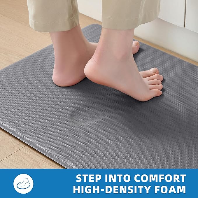 Kitchen Mats for Floor - 17"x79" Anti Fatigue Mats for Kitchen Floor - Non Slip Cushioned Rugs for Standing - Grey