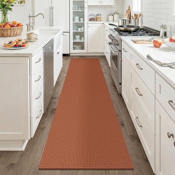KOZYFLY Orange Runners for Hallway 2x8, Washable Runner Rug, Woven Non Slip Kitchen Runner, Braided Entryway Rug, Floor Carpet for Foyer, Bedroom, Hall, Burnt Orange/Tan
