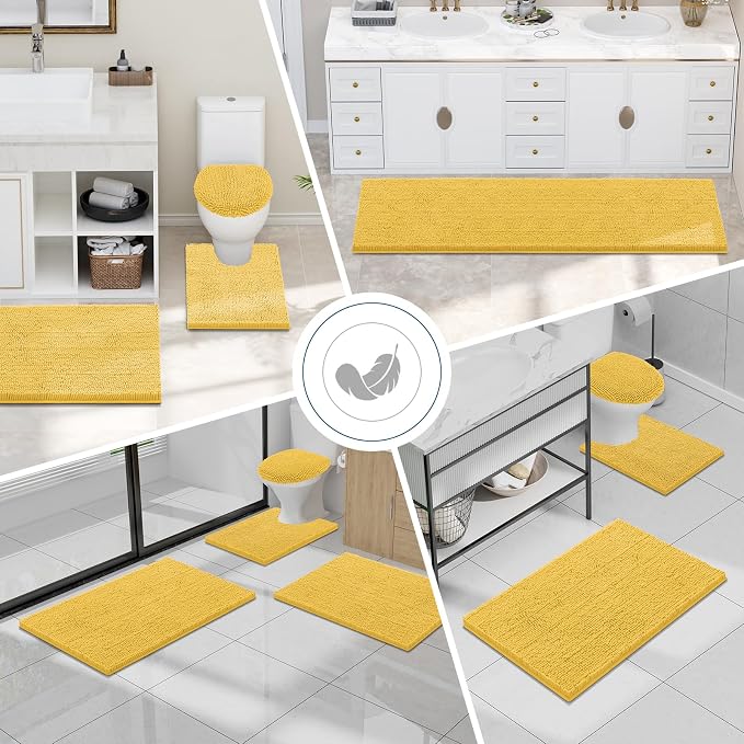 Smiry Luxury Chenille Bathroom Rugs 36x24, Extra Soft and Absorbent Shaggy Bath Mat, Machine Washable, Non-Slip Plush Carpet Runner for Tub, Shower, and Floor, Home Decor Accessories, Yellow