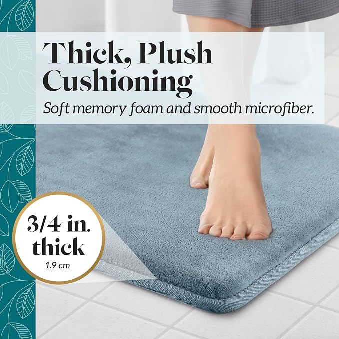 Memory Foam Bath Mat Non Slip Absorbent Super Cozy Velvet Bathroom Rug Carpet (60 inches X 24 inches, Smoke Blue)