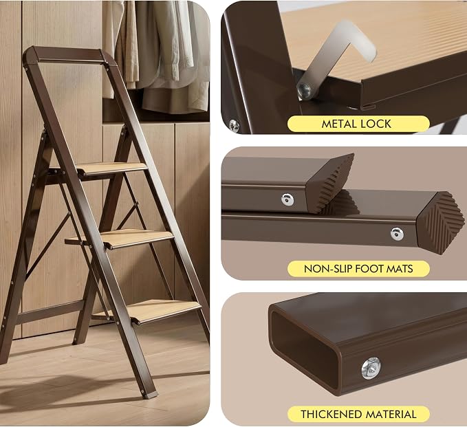 3 Step Ladder Folding Step Stool for Adults Portable Folding Step Ladder with Anti-Slip Pedals for Home,Kitchen,Office