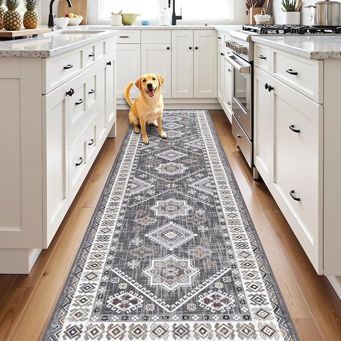 HEBE Washable Kitchen Rugs Runner 24"x120", Non Slip Hallway Runner Rug, Low Pile Entryway Rug Laundry Room Mat Kitchen Carpet Runners for Hallways, Bathroom, Laundry, Bedside Rug