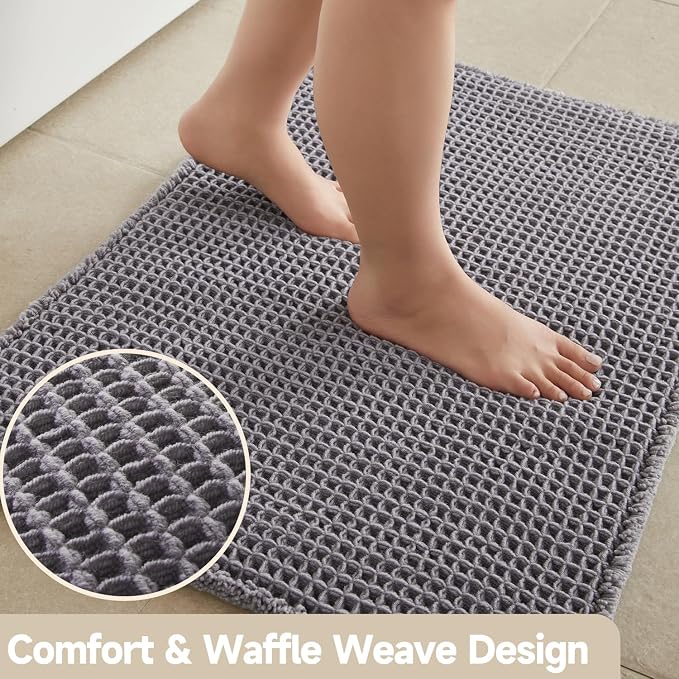 TYUU Waffle Bath Mat, Boho Bathroom Rugs Non Slip Washable Super Absorbent Quick Dry Bath Mat Farmhouse Bathroom Decor, 30"x20" Grey