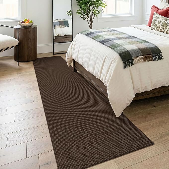 KOZYFLY Cotton Runners for Hallway 2.5'x8', Washable Runner Rug, Woven Non Slip Kitchen Runner, Braided Entryway Rug, Floor Carpet for Foyer, Bedroom, Hall, Brown/Dark Brown
