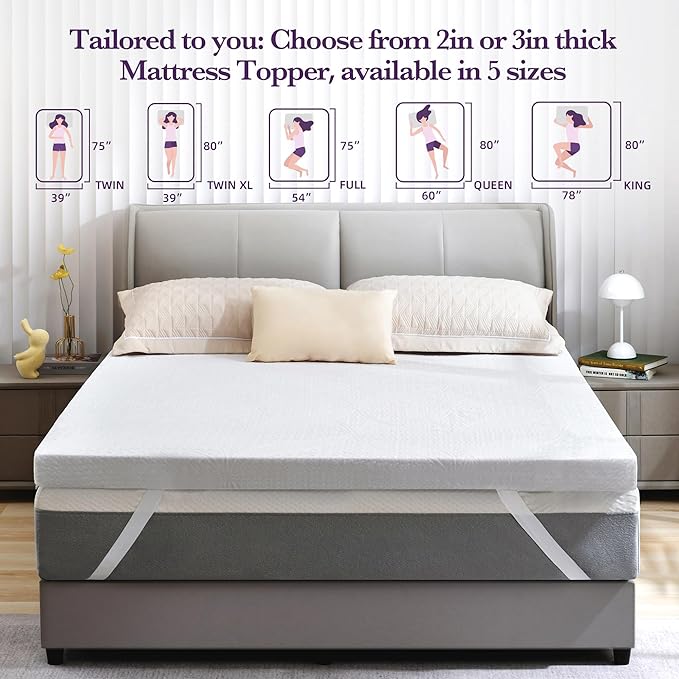 SINWEEK 2 Inch Gel Memory Foam Mattress Topper with Cooling Cover Ventilated Soft Mattress Pad, Bed Topper, CertiPUR-US Certified, Twin XL Size