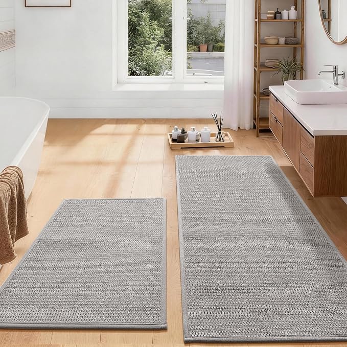 YIHOUSE Long Large Bathroom Rugs Sets 2 Piece, Quick Dry Thin Bath Mat, Non Slip Absorbent Machine Washable, Bath Runner Rug for Tub Sink Home Decor (24"x36" + 24"x59",Gray)
