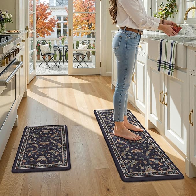 LEEVAN Anti Fatigue Mats for Kitchen Floor Non-Slip, Cushioned Kitchen Mats for Floor 2 Piece, Blue Purple Memory Foam Kitchen Mat Set, Waterproof Ergonomic Standing Mat for Bar, Office,Desk, Laundry