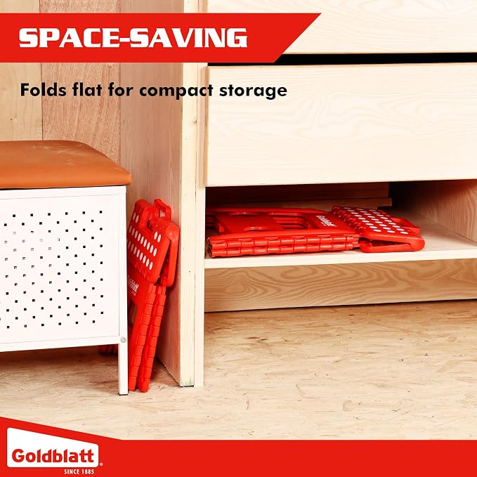 Goldblatt 8.5" Folding Step Stool for Adults and Kids, Lightweight Heavy-Duty Plastic Portable Foldable Stool with Non-Slip Top and Anti-Skid Feet, 300 lbs Capacity, Kitchen & Bathroom, Red