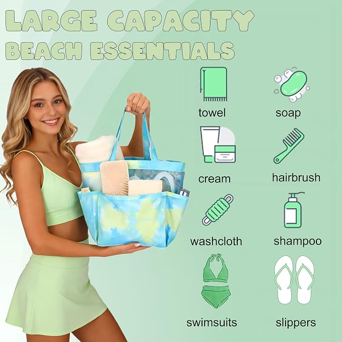 Attmu Mesh Shower Caddy Portable, Quick Dry Hanging Shower Tote Bag for College Dorm Room Essentials, Large Capacity Caddy Dorm for Bathroom Gym Swimming