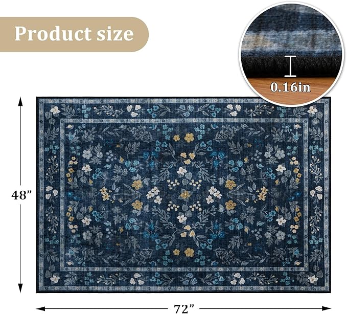 chakme Office Chair Mat for Hardwood Floor, 72"x48" Easy Glide Computer Desk Mat Protector for Rolling Chair Under Desk Rug Nonslip Backing, Machine Wash, (Floral)