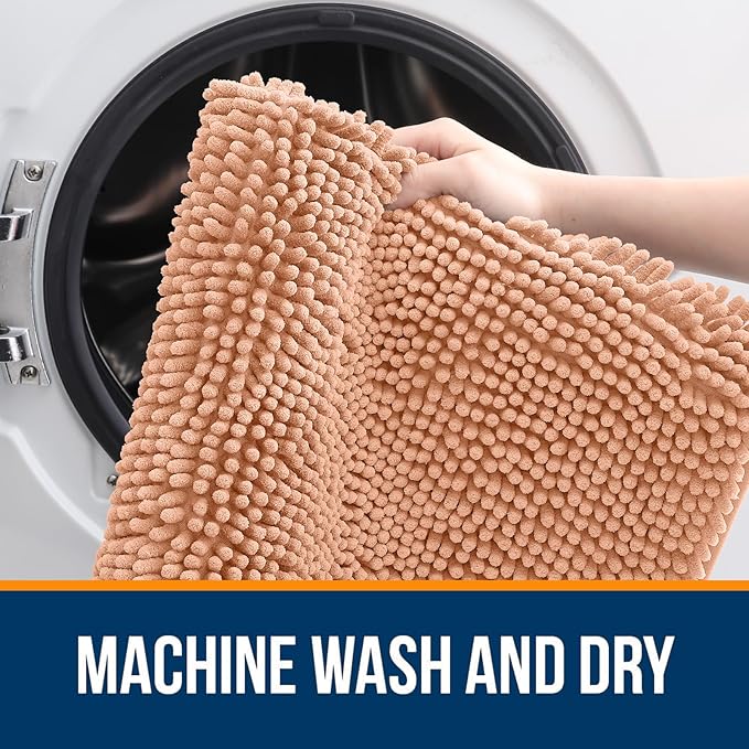 OLANLY Large Bathroom Rugs 70x46, Extra Soft Absorbent Chenille Bath Rugs, Rubber Backing Quick Dry, Machine Washable Bath Mats for Bathroom Floor, Tub and Shower, Home Decor Accessories, Peach