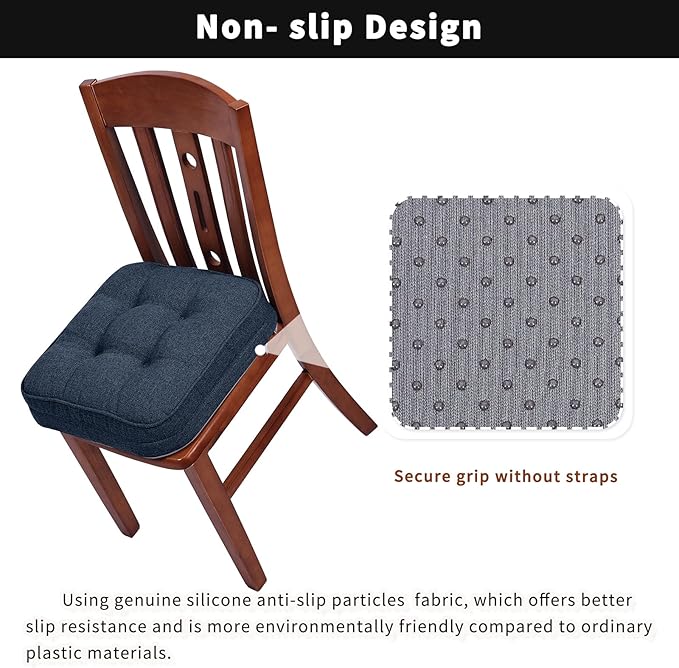 GOFORIT Memory Foam Cushion，Square Seat Cushions for Dining Chairs,Non-Slip Chair Pads with Removable Cover, 16'' x 16'', 2 Pack,Dark Blue