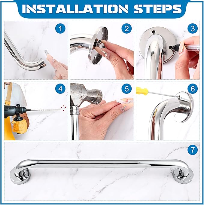 Blulu 2 Set Shower Grab Bar Stainless Steel Bathroom Grab Bar Handle Anti Slip Heavy Duty Bathtub Handle Support Balance Hand Rails for Bathroom Elderly Handicap Senior Pregnant (16 Inch)