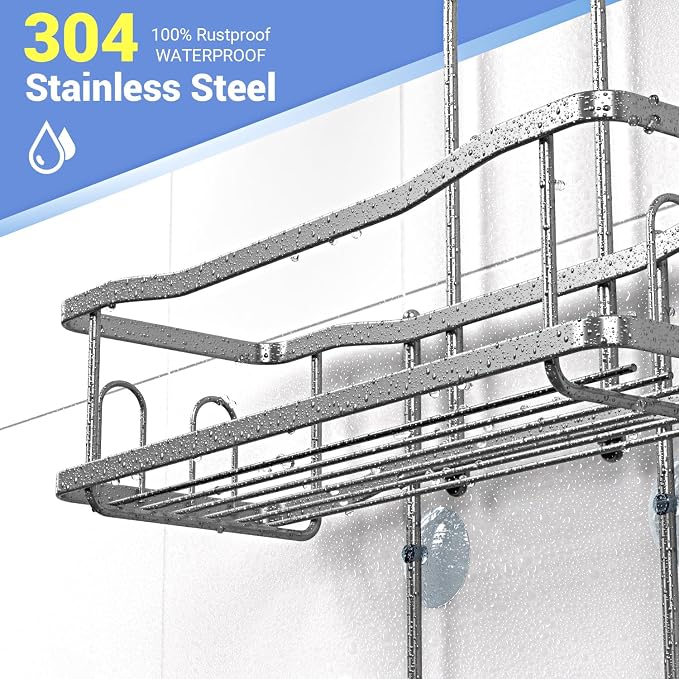Aitatty Hanging Shower Caddy Bathroom Organizer: Rustproof Shower Shelf Racks Over Shower Head - No Drilling Inside Bath Shower Rack Shelves Over Showerhead for Shampoo with Soap Holder Silver