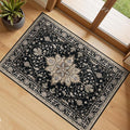 RELEANY Area Rugs Small 2'x3' Washable Non-Slip, Floral Vintage Distress Medallion Carpet for Kitchen Entryway Bathroom, Black Brown Neutral Dark Tan