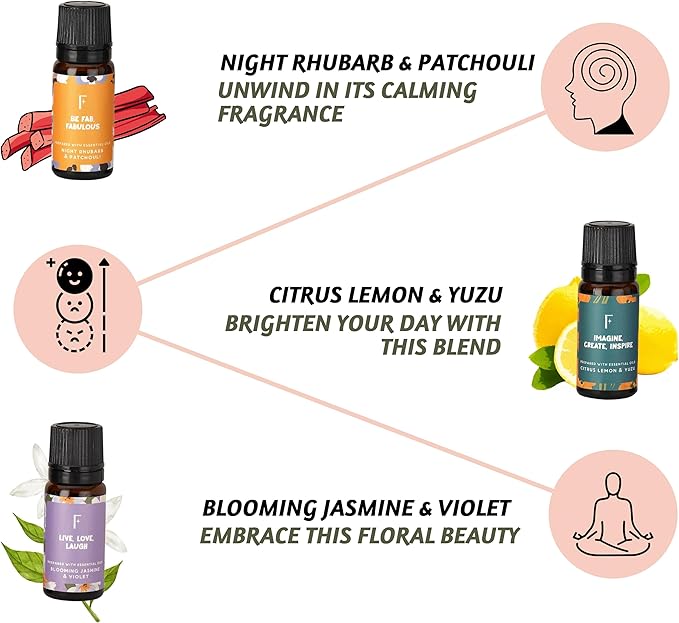 Folkulture Rose, Jasmine & Patchouli Essential Oils Set (6 Fragrance Oils) | Fathers Day & Graduation Gifts | Aromatherapy Gift Set for Her | Diffuser Oils, Relaxing Home Scents