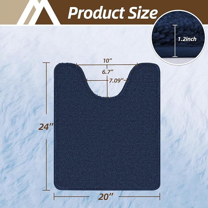 COSY HOMEER Toilet Rugs U-Shaped 24"x20",Soft Absorbent Bath Mat with Non-Slip TPR Backing, Machine Washable Shaggy Bath Rug for Toilet,Navy Blue