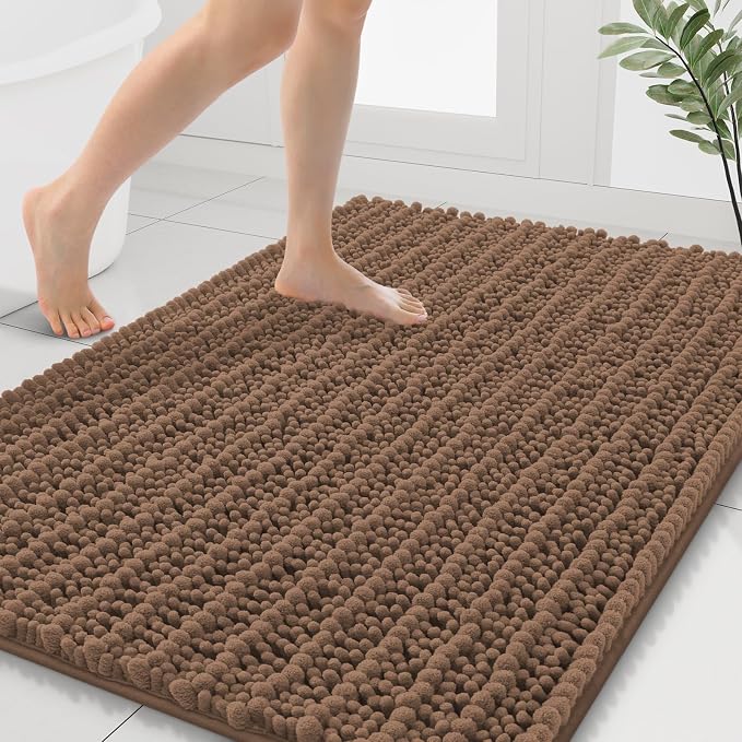 Smiry Bathroom Rugs Mat 40x32, Extra Soft Absorbent Chenille Bath Rugs, Non Slip Rubber Backing Machine Washable Quick Dry Bath Mats for Bathroom Floor, Tub, Shower, Home Decor Accessories, Mocha