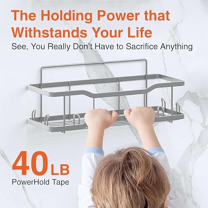 Shower Caddy Bathroom Shelves, The Athena Silken 4 Set, 40LB Capacity, Adhesive Tape No Drill - Rustproof -Gorgeous Powder Coated 304 Stainless Steel Shower Organizer for kitchen & Home Decor - Silver