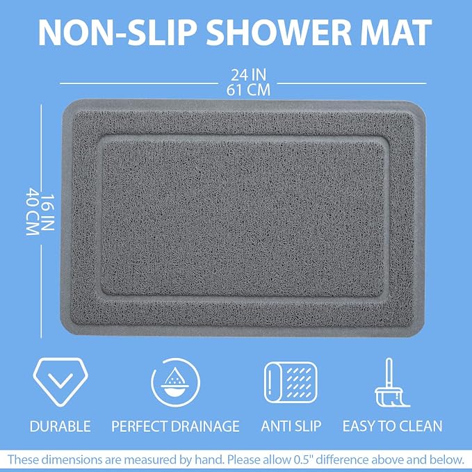 Hargiis Non-Slip Bathtub Mat, Anti Slip Shower Mat, Fast Drying Bathtub Mats, Upgraded Foot Scrubber Mat, Anti Slip Mat for Tub, Floor, Bathroom, Kitchen, Hotel (Grey 24"×16")