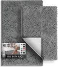 Hearth & Harbor Bathroom Rugs, Chenille Bath Mat - Machine Washable Bath Mats for Bathroom Non-Slip Backing Rubber, Quick Dry Bathroom Mat, 17 x 24 + 20 x 32 - Frost Grey