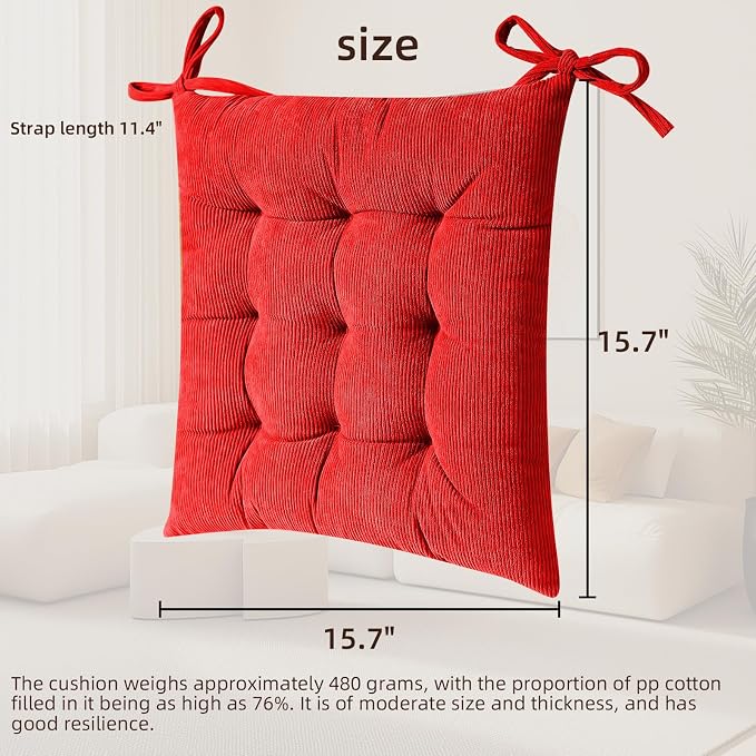HLOVME Corduroy Chair Cushion with Ties Ultra Soft Warm Floor Cushion for Kids Reading Nook Comfortable Square Seat Cushion for Adult 15.7”x15.7”, Khaki