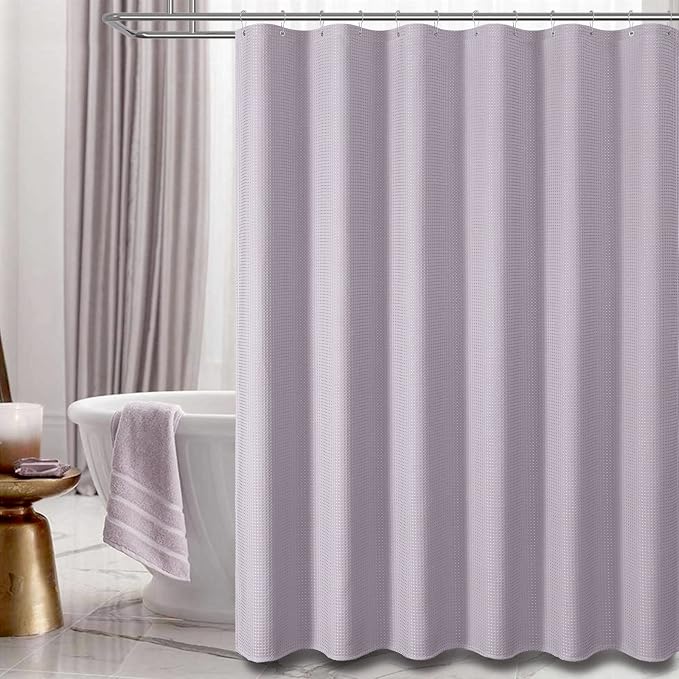 Dynamene Stall Fabric Shower Curtain - 54x78 inch Long Waffle Weave Weighted Thick Cloth Shower Curtains for Bathroom, Heavy Duty Hotel Spa Luxury Bath Curtain Set with 10 Plastic Hooks, Lavender