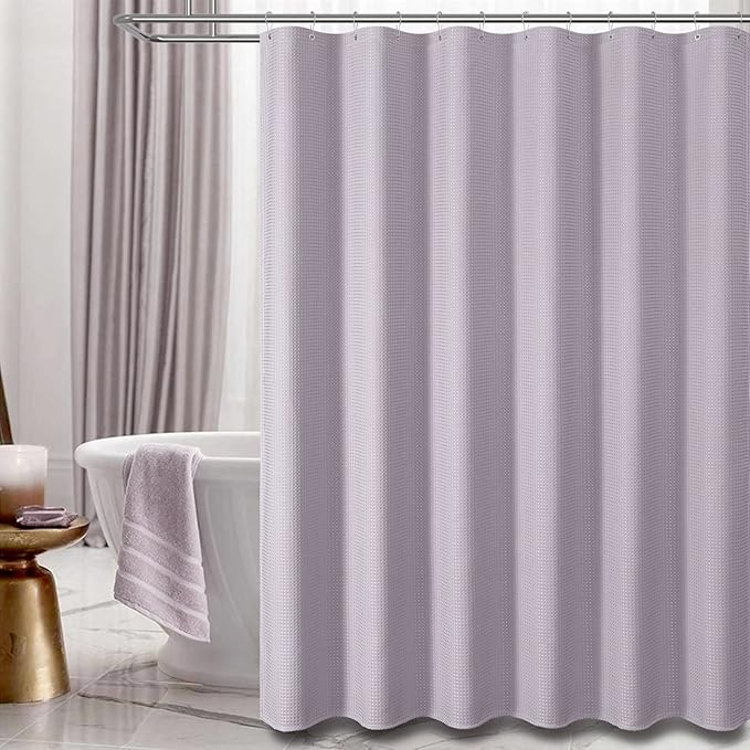 Dynamene Stall Shower Curtain - 60 inch Waffle Weave Heavy Duty Thick Fabric Shower Curtains for Bathroom, Weighted Hotel Spa Luxury Cloth Bath Curtain Set with 10 Plastic Hooks, 60x72, Lavender