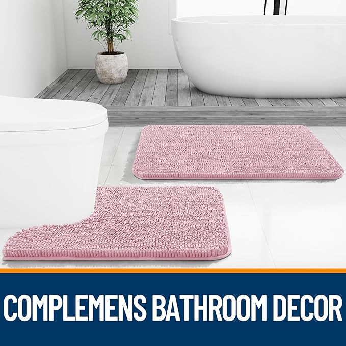 OLANLY Bathroom Runner Rugs 44x24, Soft Absorbent Chenille Bath Rugs, Rubber Backing Quick Dry, Machine Washable Long Bath Mats for Bathroom Floor, Tub and Shower, Home Decor Accessories, Dusty Rose
