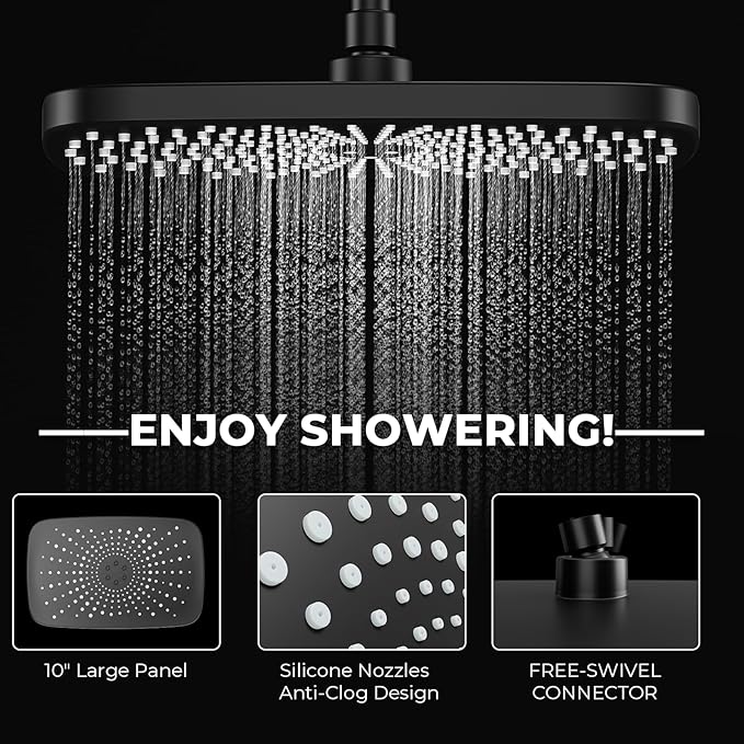 Wide Rain Shower Head With 5 Modes Handheld Showerheads, High Pressure Showerhead Combo with Extension Arm for Bathroom Accessories, Adjustable Shower Head with Anti-Clog Nozzles (Black)