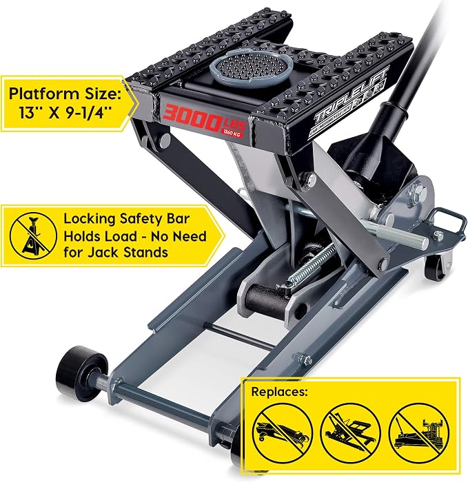 Powerbuilt 3000 Pound Triple Lift Garage Jack, Heavy Duty Vehicle, Truck, Car, Motorcycle, Transmission Lift, 1.5 Ton Capacity, 620622