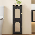 Hzuaneri Bathroom Storage Cabinet, Small Corner Floor Cabinet with 2 Doors and Adjustable Shelf, Narrow Toilet Paper Cabinets, Bathroom Organizer for Small Spaces, 7.9" D x 9.8" W x 29.5" Rattan Black
