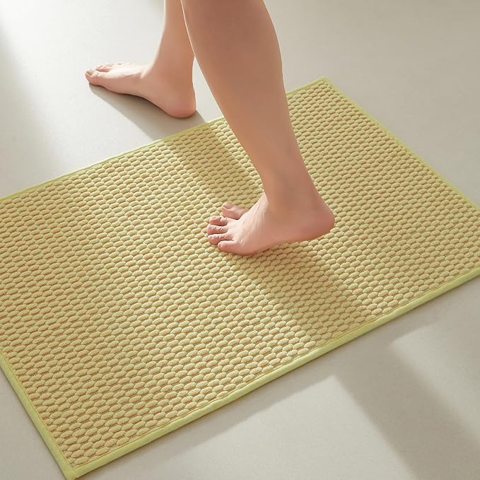 TYUU Bathroom Rugs Non Slip Washable, Super Absorbent Thin Bath Mat Small Quick Dry Low Pile Bathroom Rug, Yellow 20"x30"