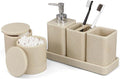 YMXYJM Bathroom Accessories Set, 6 Piece Bathroom Set with Toothbrush Holders, Soap Dispenser, Vanity Tray, Tumbler, Cotton Swab Jars, Bathroom Organizer，Bathroom Sink Sets, Stone Beige