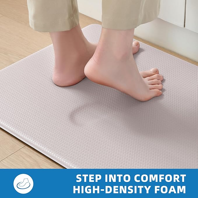 Kitchen Mats for Floor - 17"x59" Anti Fatigue Mats for Kitchen Floor - Non Slip Cushioned Rugs for Standing - Ivory