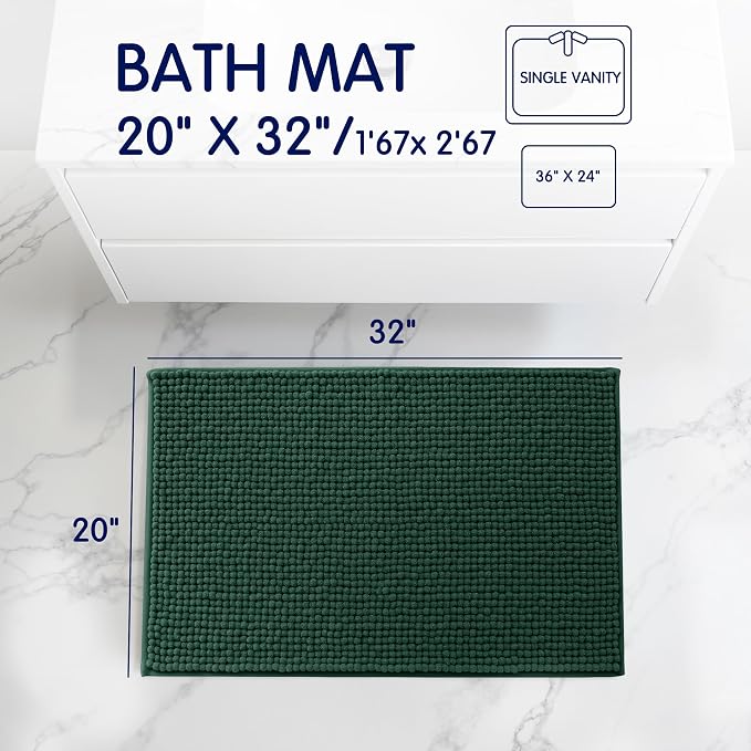 SUBRTEX Bathroom Rugs, 20" x 32" Chenille Bath Rug Soft Short Plush Bath Mat Soft Shower Mat Water Absorbent Shower Mat Quick Dry Machine Washable, Celadon